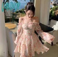Lunivop Elegant Floral Sexy Dress Women Summer Print Party Mini Dresses Casual High Waist Holiday
