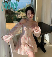 Lunivop Elegant Floral Sexy Dress Women Summer Print Party Mini Dresses Casual High Waist Holiday