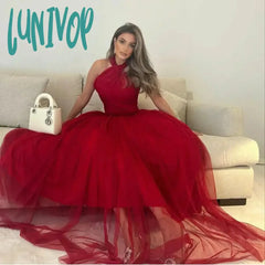 Lunivop Elegant Halter Long Prom Dresses A Line Evening Dress 2024 Girls Wedding Party Gown