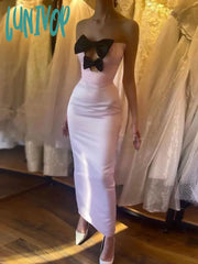 Lunivop Elegant High Quality New Women Bowtie Pink Sexy Hollow Strapless Long Bandage Wedding