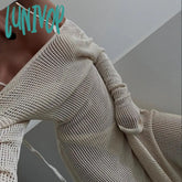 Lunivop Elegant Hollow Out Knit Maxi Dress For Women Summer Beachwear Holiday Long Sleeve Cover-Ups