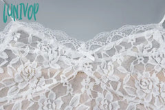 Lunivop Elegant Lace Sheer Slip Mini Dress Bodycon Outfits Women Sleeveless Club Party White Hollow