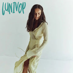 Lunivop Elegant Mesh Transparent Maxi Dress Outfits For Women Summer Beach Holiday Flare Sleeve