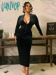 Lunivop Elegant Midi Velvet Prom Dress Vintage Long Sleeve Bodycon Evening Party Dresses Sexy Women