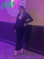 Lunivop Elegant Midi Velvet Prom Dress Vintage Long Sleeve Bodycon Evening Party Dresses Sexy Women