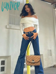 Lunivop Elegant Off Shoulder Crop T Shirts Women Sexy Slim Coquette Tops 2024 New Casual Y2K White