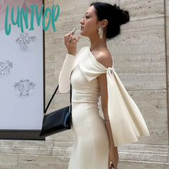 Lunivop Elegant One Shoulder Mini Dress For Women Sexy Lace-Up Long Sleeve Bodycon Holidays Autumn