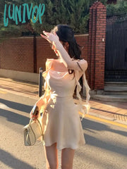 Lunivop Elegant Party Y2K Mini Stain Dress Women Sleeveless Fairy Strap Office Lady Vintage One