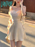 Lunivop Elegant Party Y2k Mini Stain Dress Women Sleeveless Fairy Strap Dress Office Lady Vintage One Piece Dress Korean 2024 Summer
