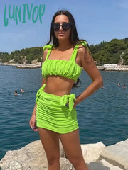 Lunivop Elegant Ruched Crop Top And Skirt 2 Piece Set Outfits For Women Co-Ord Sets Sexy Matching