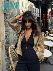 Lunivop Elegant Sequin Gold O Neck Jacket For Women Fashion Loose Long Sleeve Coat Autumn Winter