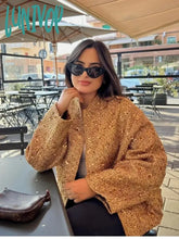 Lunivop Elegant Sequin Gold O Neck Jacket For Women Fashion Loose Long Sleeve Coat Autumn Winter
