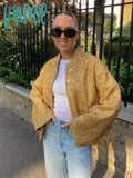 Lunivop Elegant Sequin Gold O Neck Jacket For Women Fashion Loose Long Sleeve Coat Autumn Winter