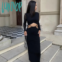 Lunivop Elegant Sexy Cut Out Two Piece Set Top And Skirt Outfits For Women Ruched Bandage Tie Up