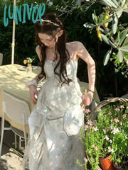 Lunivop Elegant Sleeveless Midi Dresses For Women Beach Style Chiffon Hanging Neck Strap Casual