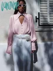 Lunivop Elegant Solid Color Women’s Blouse Spring New Removable Collar Long Sleeve Button Blouses