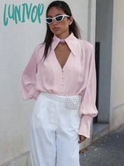 Lunivop Elegant Solid Color Women’s Blouse Spring New Removable Collar Long Sleeve Button Blouses