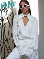 Lunivop Elegant Solid Color Women’s Blouse Spring New Removable Collar Long Sleeve Button Blouses