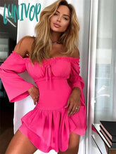 Lunivop Elegant Solid Summer Dresses For Women Sexy V-Neck One Piece Dress Long Sleeve Vestidos