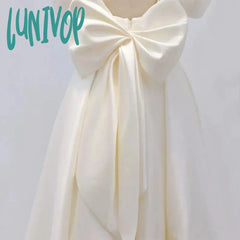 Lunivop Elegant Square Collar Prom Dresses For Women 2024 Guest White Midi Summer Sexy Puff Sleeve