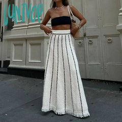 Lunivop Elegant Striped Fringe Knitted Maxi Skirts For Women Fashion Vintage Outfits Holiday Chic