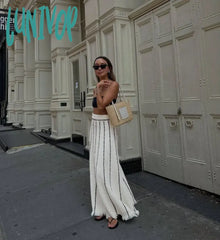 Lunivop Elegant Striped Fringe Knitted Maxi Skirts For Women Fashion Vintage Outfits Holiday Chic