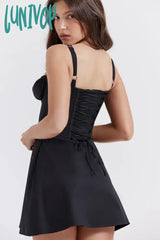 Lunivop Elegant Summer Lace Up Dress White Spaghetti Strap A Line Birthday Party Dresses With