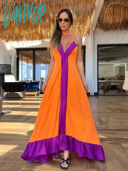 Lunivop Elegant Summer Printed Maxi Dresses For Women Sexy Halter Backless Beach Dress Female