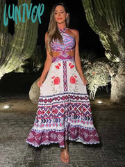Lunivop Elegant Summer Printed Maxi Dresses For Women Sexy Halter Backless Beach Dress Female
