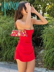 Lunivop Elegant Summer Silky Satin Mini Dress Outfits For Women Club Party Birthday Vestido