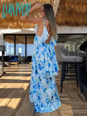 Lunivop Elegant Summer Women Print Maxi Dress Sexy Halter Backless Beach Lady Casual Party Tank Top