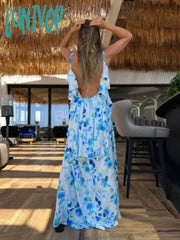 Lunivop Elegant Summer Women Print Maxi Dress Sexy Halter Backless Beach Lady Casual Party Tank Top