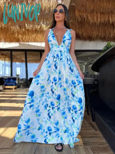 Lunivop Elegant Summer Women Print Maxi Dress Sexy Halter Backless Beach Lady Casual Party Tank Top