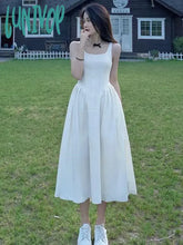 Lunivop Elegant Vest A-Line Dress Women Summer French Square Collar Solid Casual Vocation Korean