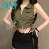 Lunivop Elegant Vintage Sleeveless Shirts Women 2024 Summer New Lapel Neck Vets Coats Y2K E-Girl