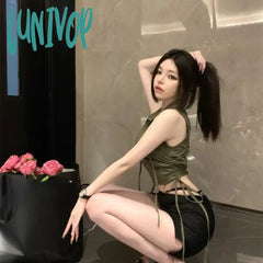 Lunivop Elegant Vintage Sleeveless Shirts Women 2024 Summer New Lapel Neck Vets Coats Y2K E-Girl