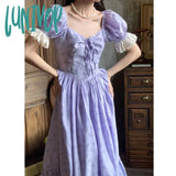 Lunivop Elegant Vintage Woman Ruffles Party Dress French Style Floral Printed Lace Patchwork Puff
