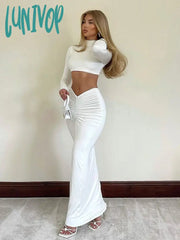 Lunivop Elegant White Long Sleeve 2 Piece Set Outfits For Women Club Party Top And Dress Sets