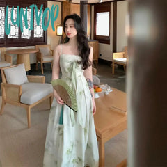Lunivop Elegant Women Dress New Chinese Style Two Pieces Sets Vintage Slip Sweet Casual Cardigan