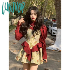 Lunivop Elegant Women Dress Vintage Fairy Princess Long Sleeve Christmas New Year Dresses One-Piece