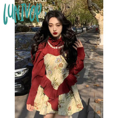 Lunivop Elegant Women Dress Vintage Fairy Princess Long Sleeve Christmas New Year Dresses One-Piece