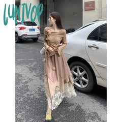 Lunivop Elegant Women Two Pieces Set Y2K New Design Irregular Tops Vintage Office Ladies Midi Skirt
