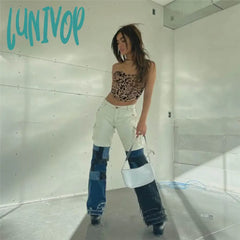 Lunivop European And American Style New Autumn Winter Fashion Women’s Stitching Patch Slim High