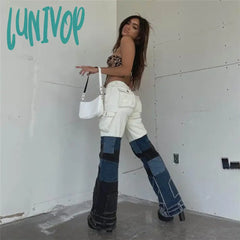 Lunivop European And American Style New Autumn Winter Fashion Women’s Stitching Patch Slim High