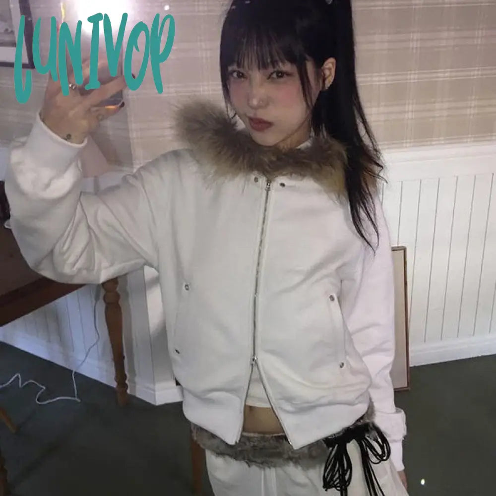 Lunivop Fairy Fur Patchwork Fashion Sweatshirts Vintage Grunge All Match Women’s Coats Double