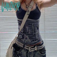 Lunivop Fairy Grunge Black Ribbed Tank Top Gothic Y2K Clothes Aesthetic Hippie Crop Summer Camisole