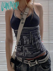 Lunivop Fairy Grunge Black Ribbed Tank Top Gothic Y2K Clothes Aesthetic Hippie Crop Summer Camisole