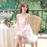Lunivop Fairy Lace Sleepwear Sexy Mesh Robe Two Piece Set Pijamas Nightwear Spring Vintage Women