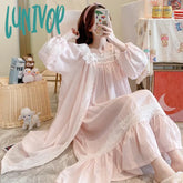 Lunivop Fairy Night Dress Women Autumn Pure Cotton Long Robe Slip Peignoir Sets Princess Sleepwear