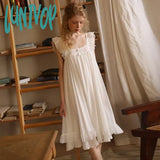 Lunivop Fairy White Mesh Night Dress Women Summer Sleeveless Sexy Lace Peignoir Victorian Nightgowns Lolita Nightie Princess Sleepwear